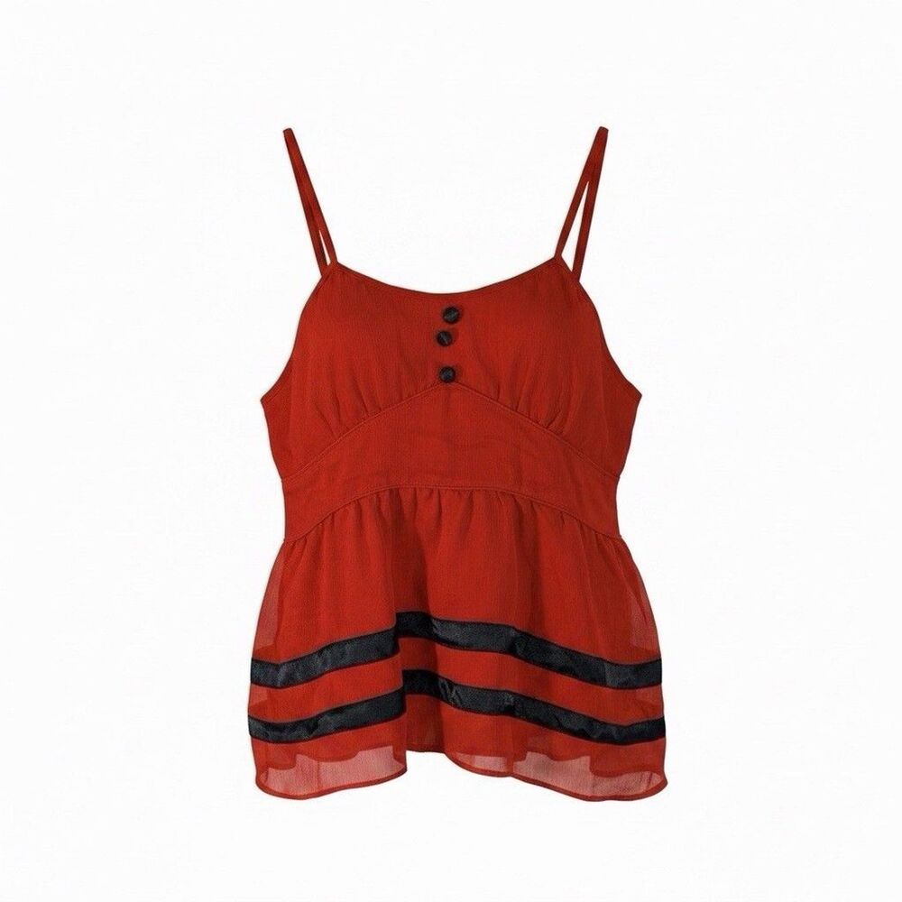 Red Black Sleeveless Top Flowy Babydoll Tank Camisole Line Women's XL Peplum NEW